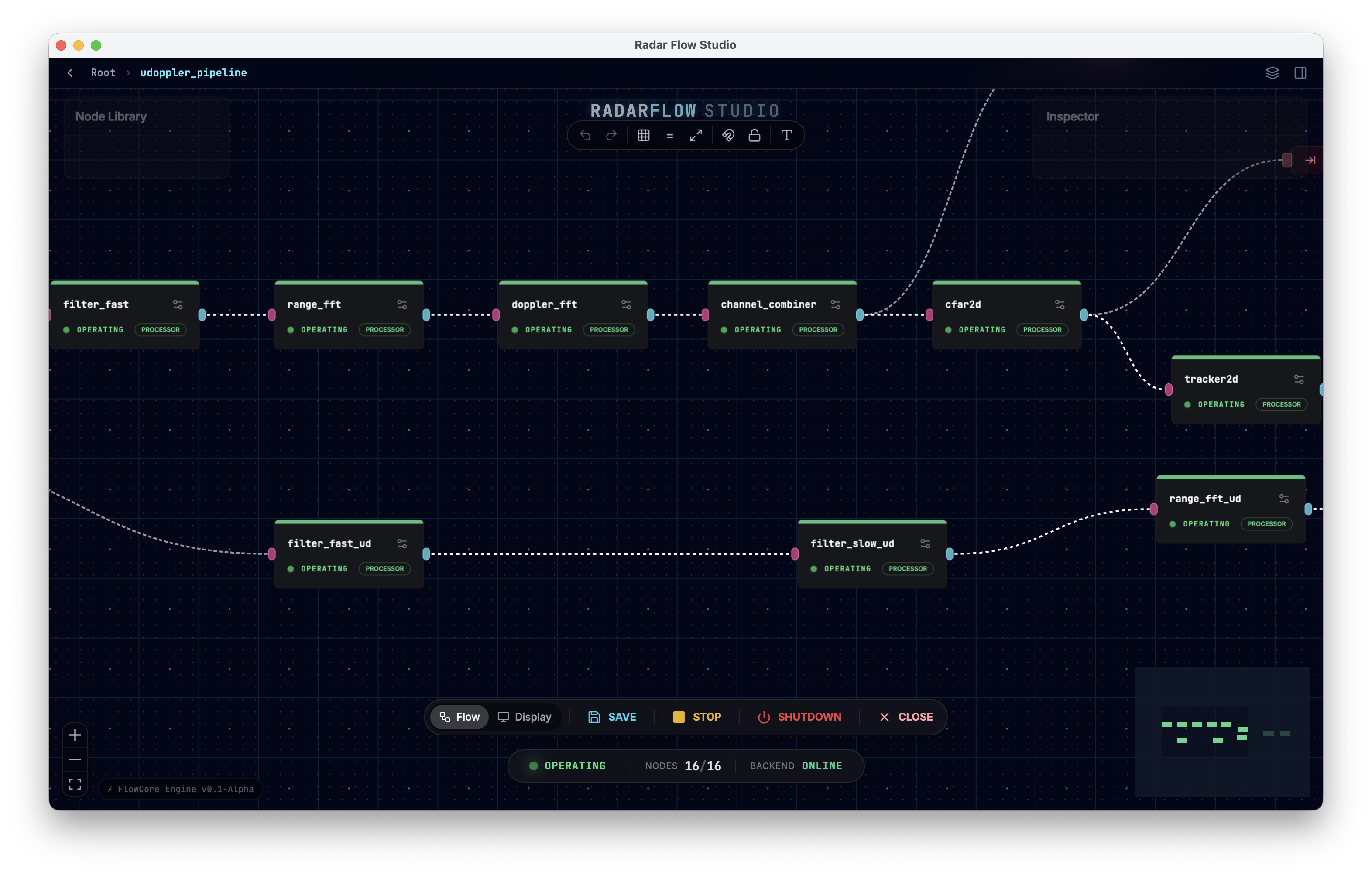 RadarFlow inside a processing node with configuration panel